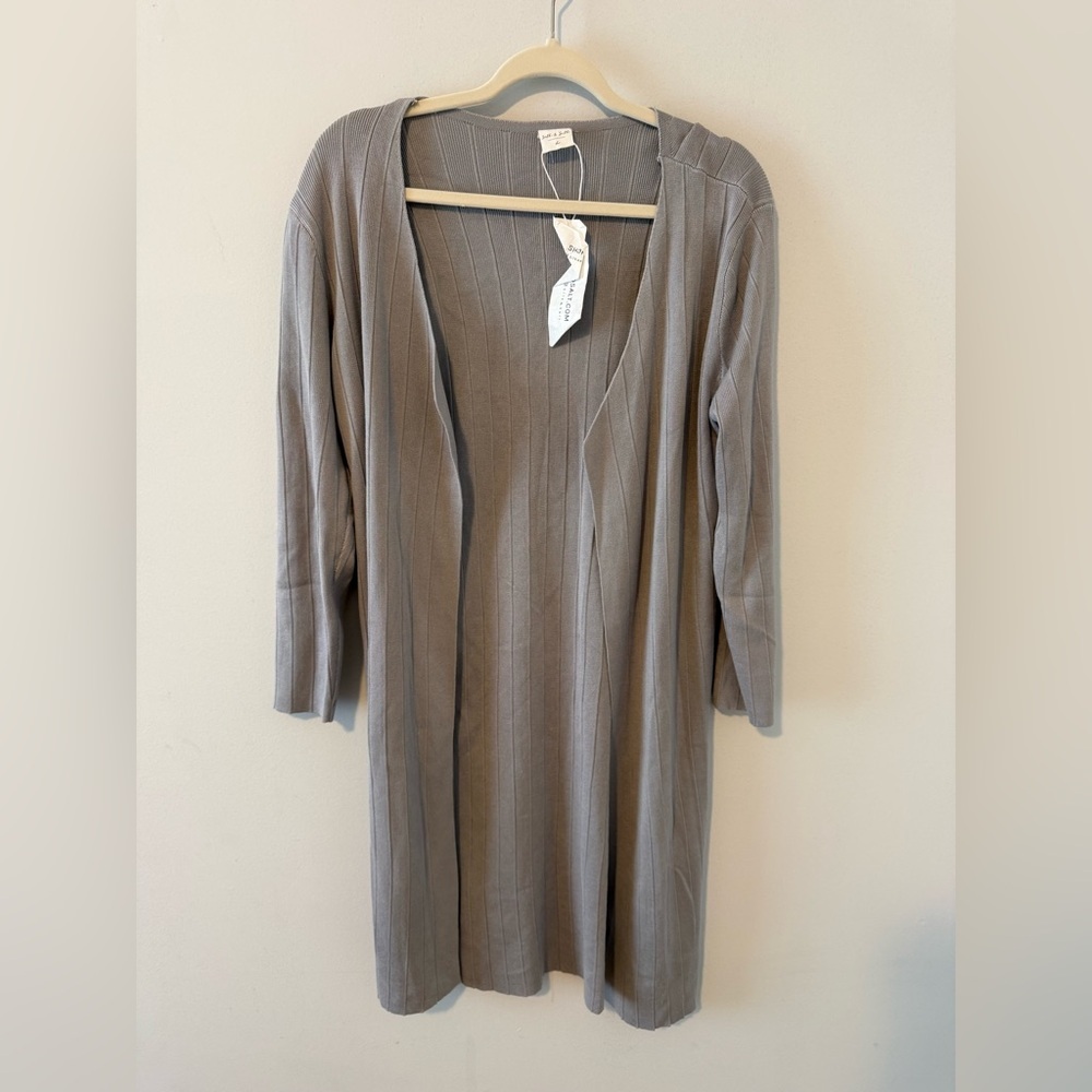Silk & Salt Ribbed Knit Cardigan Duster Taupe Neutral Minimalist Layer Large NWT